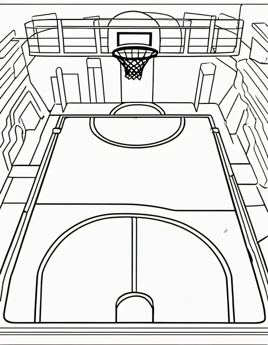 Color Basketball Players in a Sunny Playground Scene
