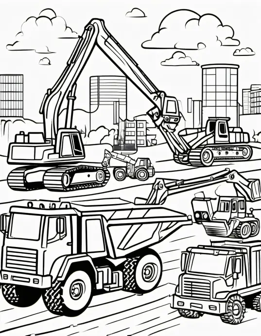 Exciting Construction Site Coloring Scene for Kids