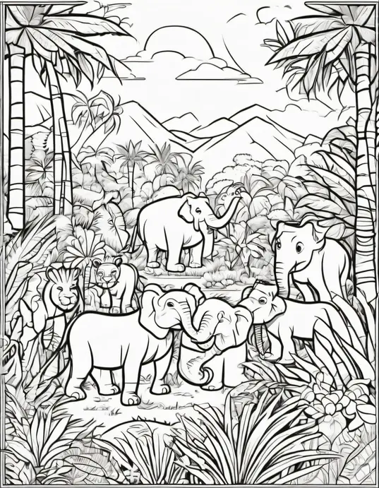 Exotic Jungle Animals Coloring Page