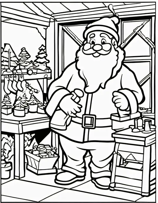 Santa's Jolly Workshop Christmas Coloring Page