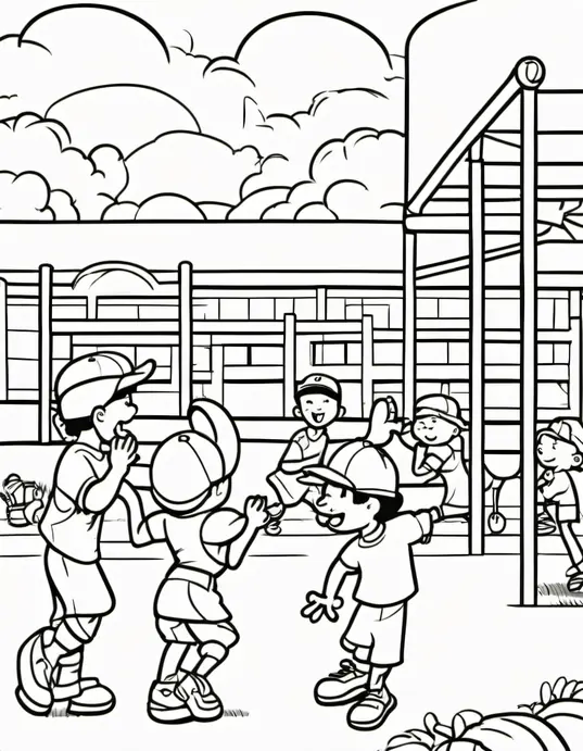 Color Baseball Players at Sunny Stadium Playground