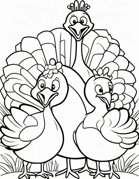 Turkey Family Coloring Fun: Happy Thanksgiving