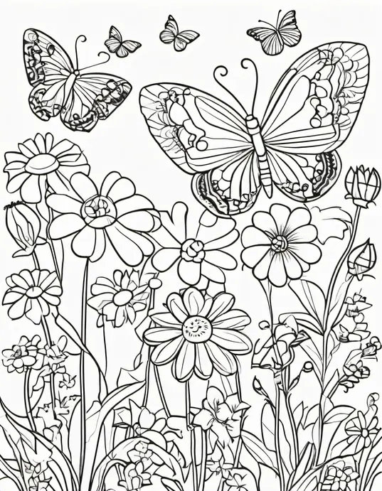 Butterfly Garden Coloring Page for Kids