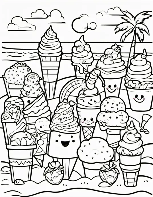 Color Frosty Ice Cream Beach Party Scene