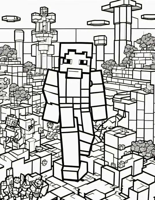 Minecraft Adventure Coloring Page: Creeper's Buried Treasure