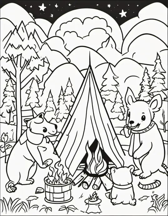 Color Campfire Tales: Exciting Creature Coloring Scene