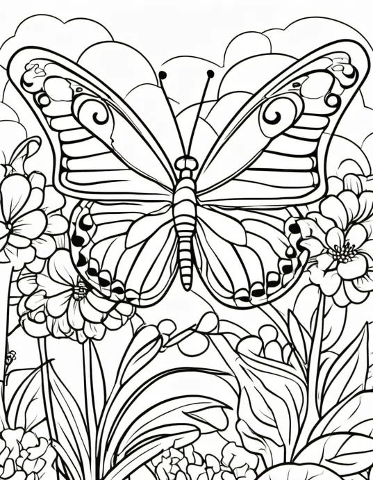 Butterfly Garden Coloring Page for Kids