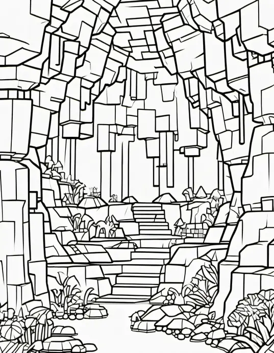 Minecraft Caves Coloring Page: Glowing Gem Hunt Adventure