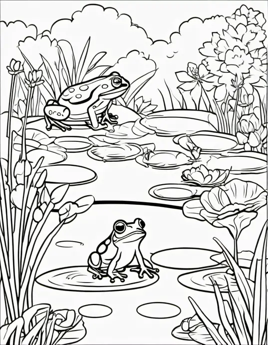 Colorful Frog Pond Scene for Kids