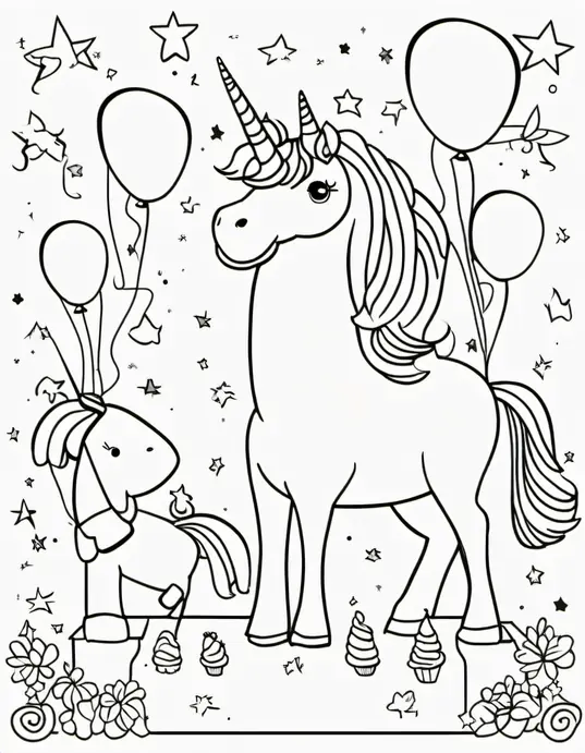 Colorful Unicorn Birthday Party Scene for Kids
