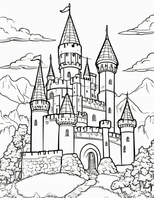 Magical Medieval Castle Coloring Page for Kids