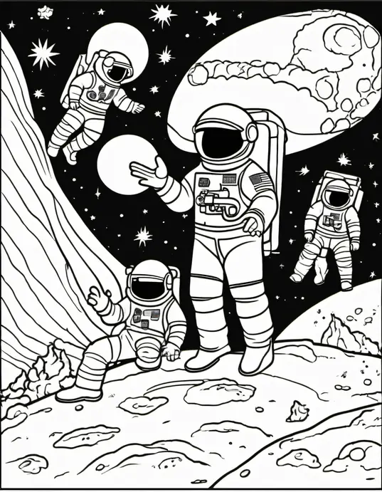 Colorful Space Adventure: Astronauts Playing on Comet