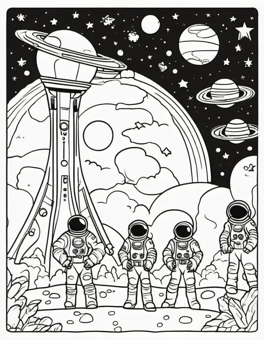 Colorful Space Adventure: Astronauts and Friendly Aliens