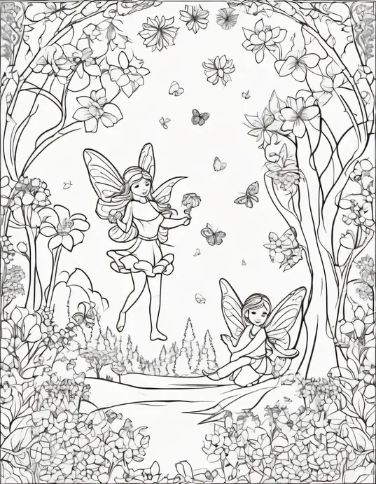 Enchanting Forest Fairy Coloring Scene