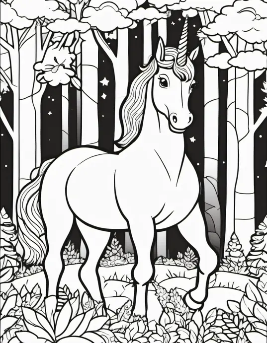 Colorful Magical Unicorn Forest Scene