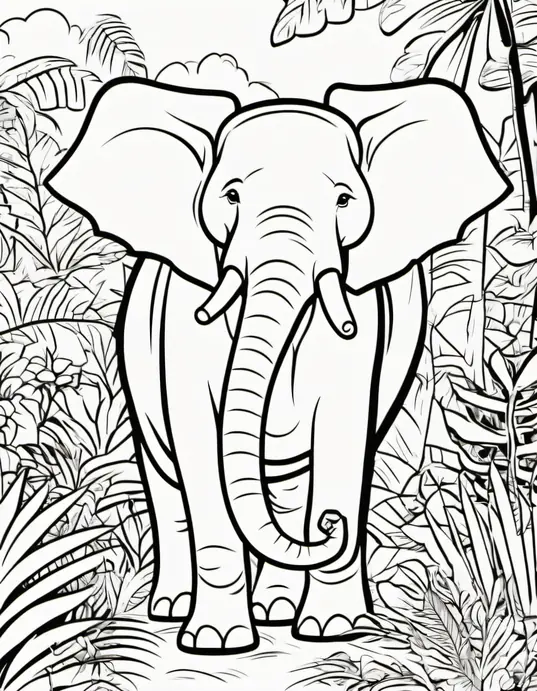Explore Vibrant Jungle Elephant Coloring Page