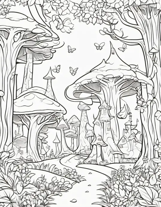 Magical Fairy Forest Coloring Scene