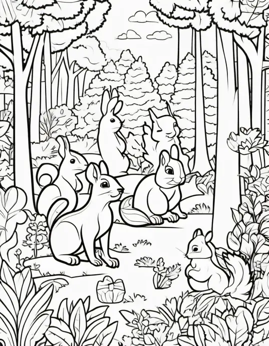 Sunny Forest Animals Coloring Page