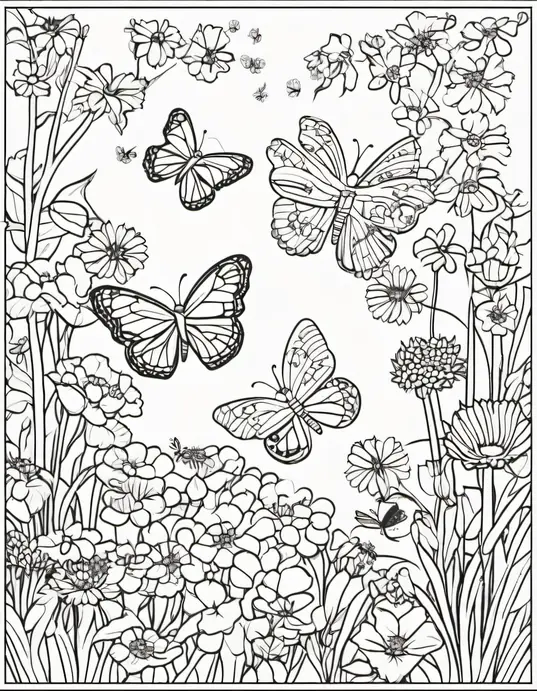 Butterfly Garden Coloring Page for Kids