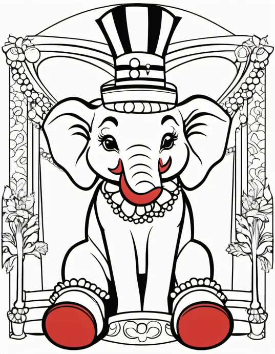 Exotic Elephant and Clown Coloring Page