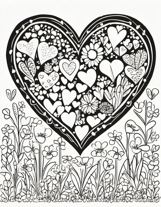 Colorful Heart Garden for Kids to Draw
