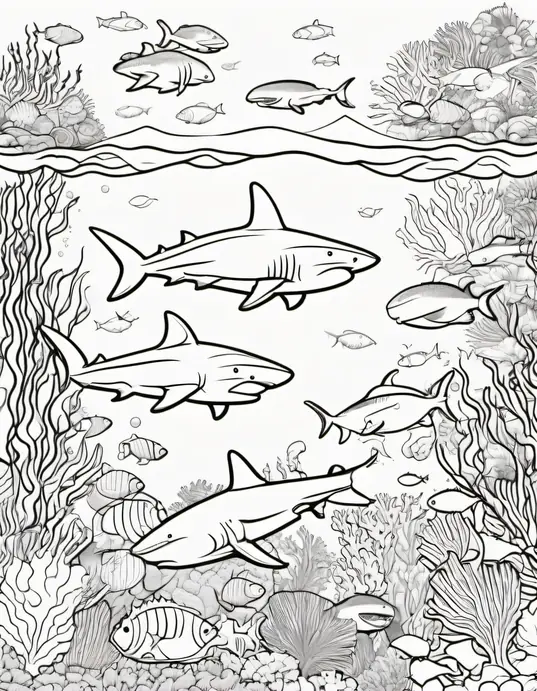 Color Sharks Swimming in Coral Reefs