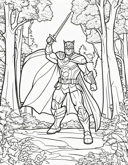 Color Superhero's Fantastic Forest Battle Scene