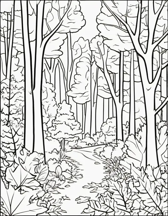 Autumn Forest Leaf Coloring Scene for Kids
