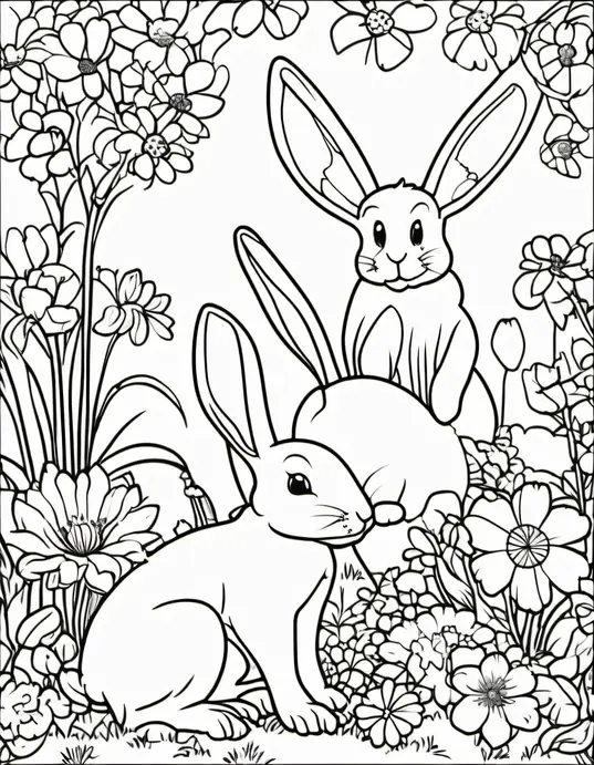 Colorful Bunny Garden Scene for Kids
