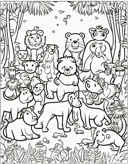 Color Dance Party Animals Jungle Scene