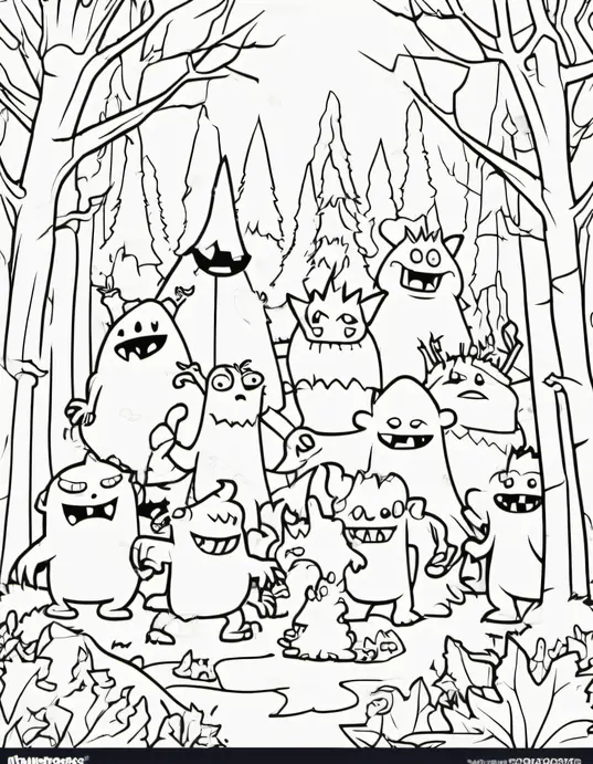 Spooky Forest Creatures Coloring Page