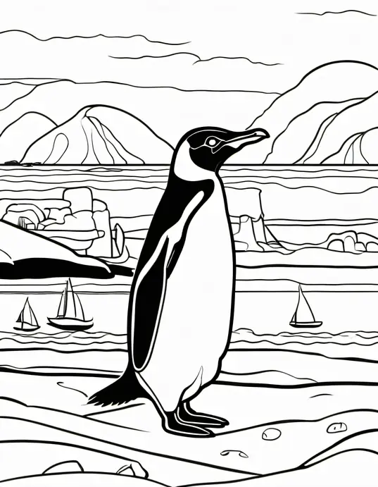 Penguin Playtime Coloring Scene for Kids