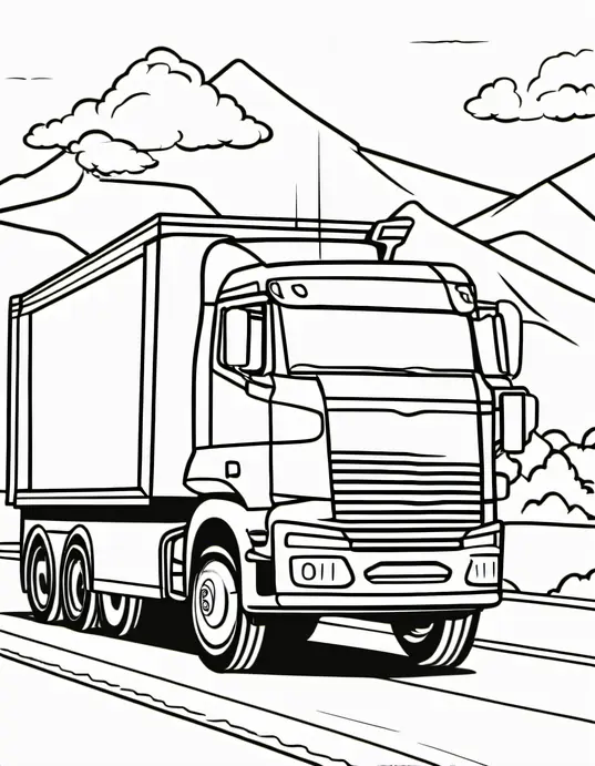 Truck Convoy Coloring Scene for Kids