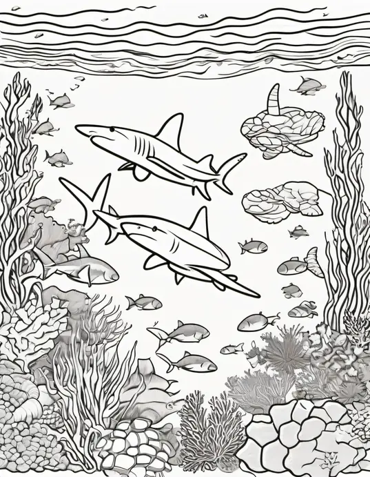 Underwater Shark Coloring Adventure Scene