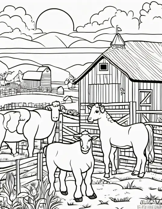 Coloring Fun: Sunset Barnyard Friends