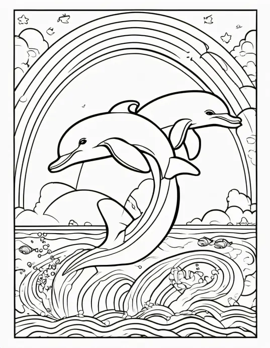 Underwater Dolphin Rainbow Coloring Scene