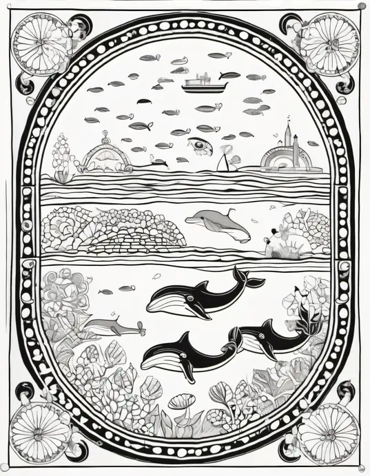 Colorful Underwater Mandala Whales for Kids