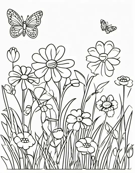 Blossom Butterfly Coloring Page Spring Delight