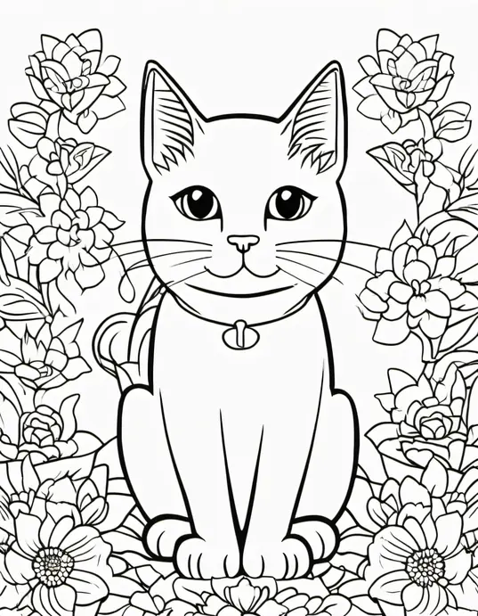 Purrfect Rainbow Cat Coloring Scene