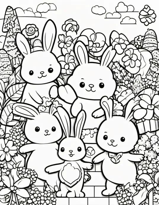 Sweet Heart Coloring Page: Valentines Bunny Garden