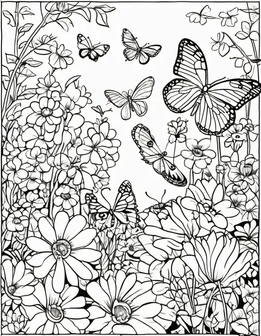 Butterfly Garden Coloring Page for Kids