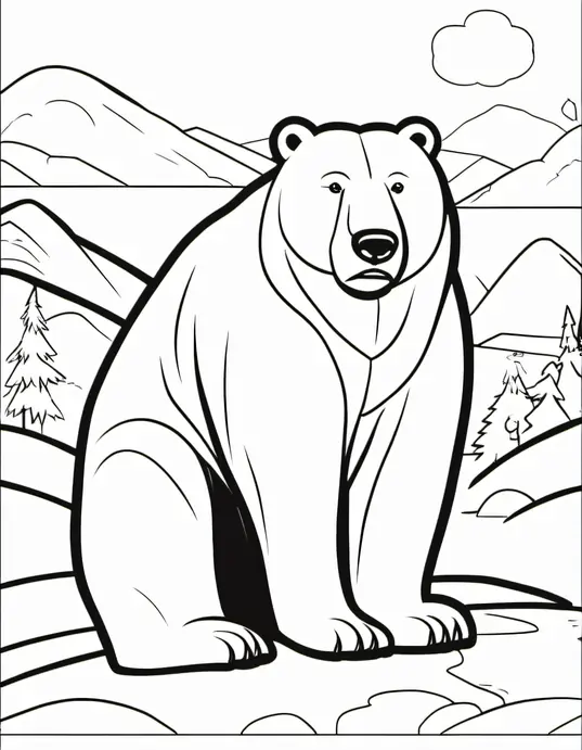 Snowy Polar Bear Coloring Page Winter Delight