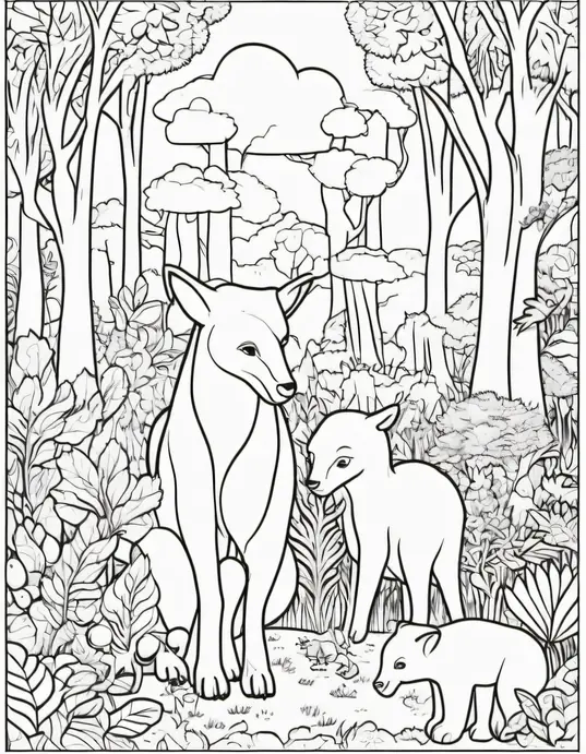 Explore Whimsical Forest Animals Coloring Page