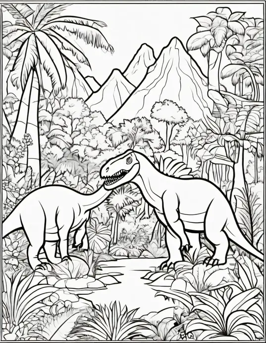 Color Dinosaur Jungle Rainforest Scene