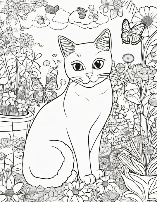 Color and Play: Sunny Cat Garden Coloring Page