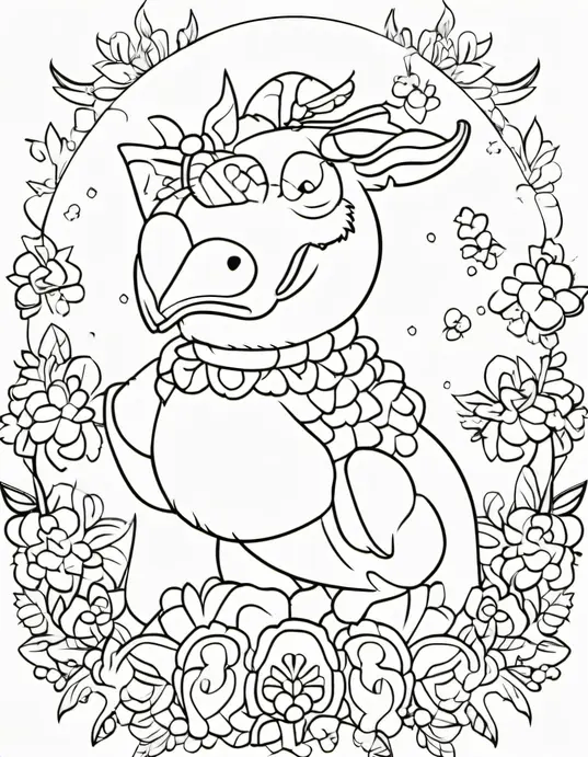 Kawaii Unicorn Rainbow Forest Coloring Scene