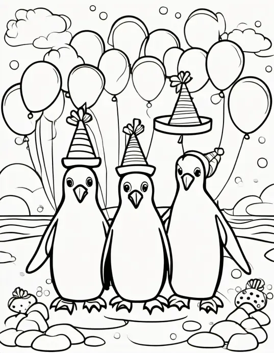 Penguin Party Coloring Page: Fun Underwater Adventure