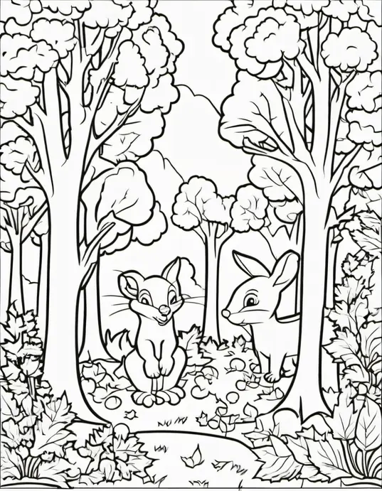 Autumn Forest Animals Coloring Page