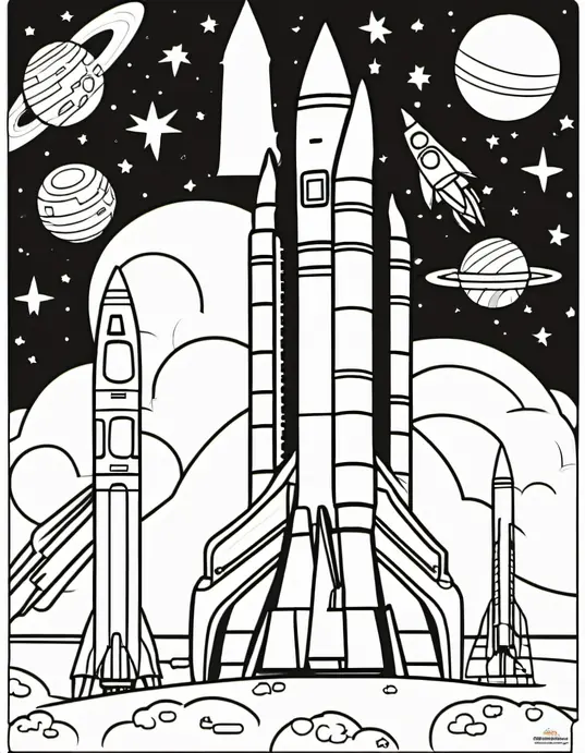 Moonbase Coloring Adventure: Launch Pad and Spaceships