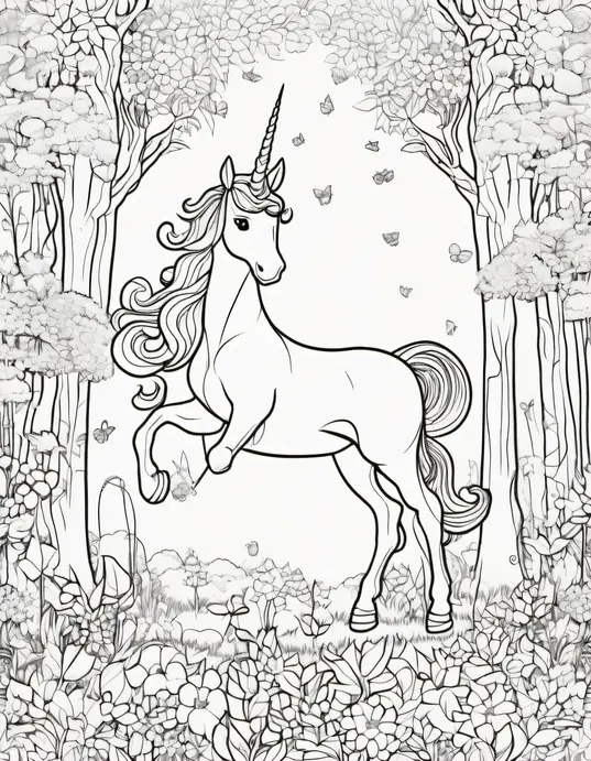 Magical Unicorn Forest Coloring Page